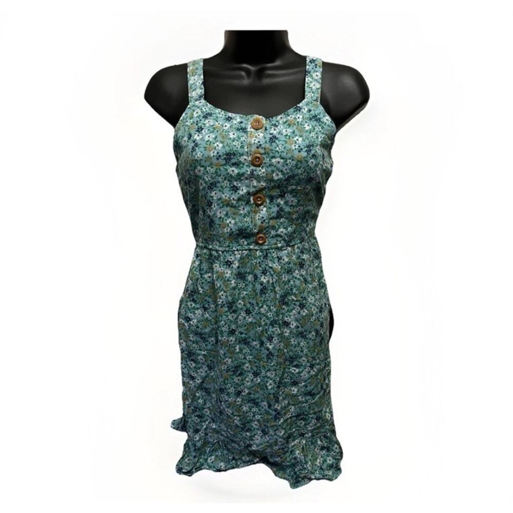 Zunie Girls 28 in Flowy Sun Dress Size Large (14/16) Light Blue Flowers Buttons
